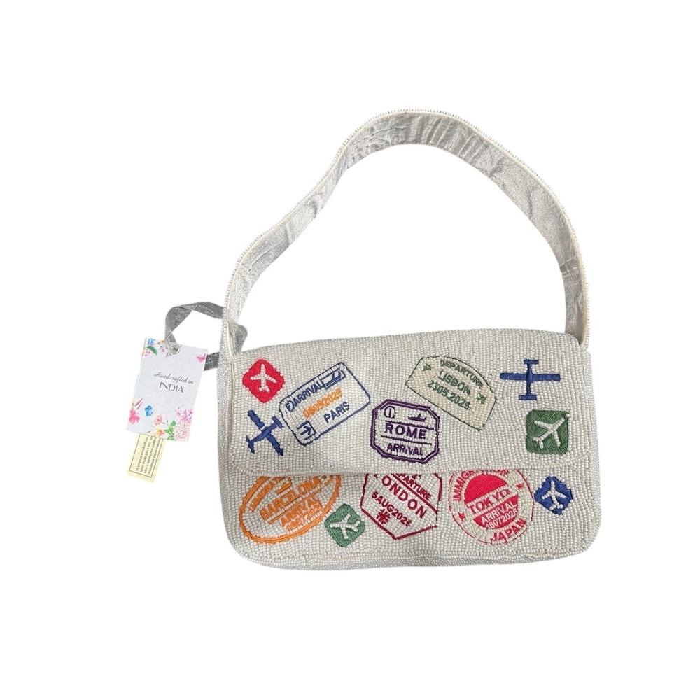 Hand Beaded Travel Passport Stamp Purse Handcrafted in India New Tags Statement